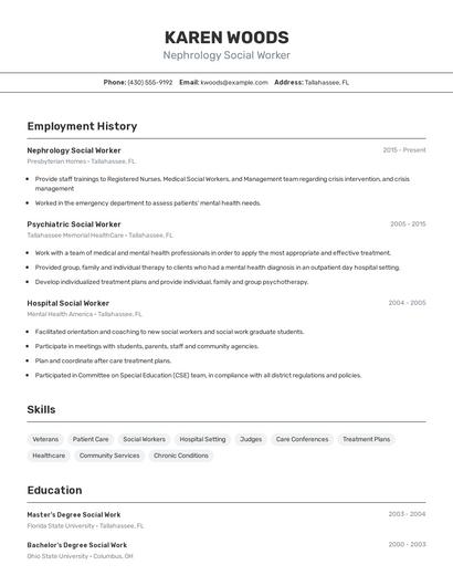 Nephrology Social Worker Resume
