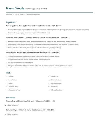 Nephrology Social Worker Resume