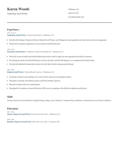 Nephrology Social Worker Resume