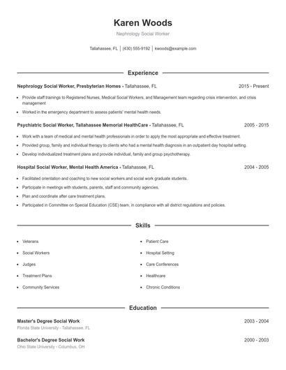 Nephrology Social Worker Resume