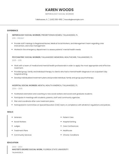 Nephrology Social Worker Resume