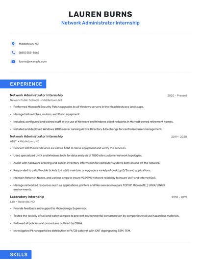 Network Administrator Internship Resume