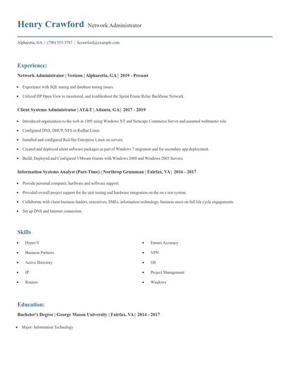 Network Administrator Resume