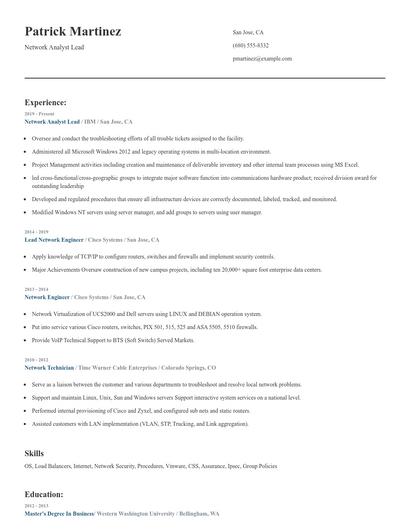 Network Analyst Lead Resume