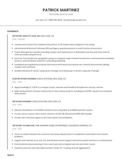 Network Analyst Lead Resume