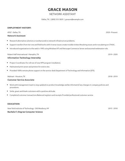 Network Assistant Resume