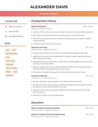 Network Assistant Resume