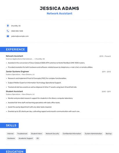 Network Assistant Resume
