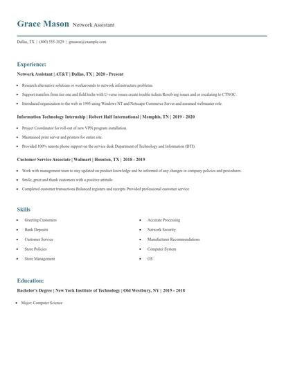 Network Assistant Resume