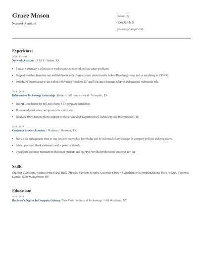 Network Assistant Resume