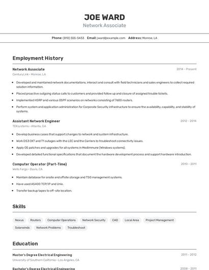 Network Associate Resume