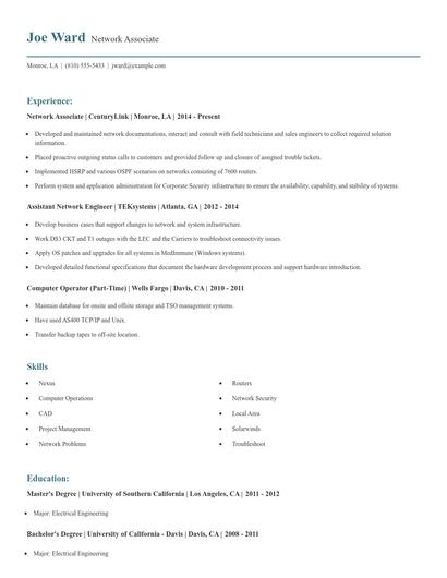 Network Associate Resume