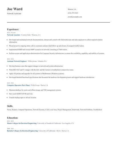 Network Associate Resume