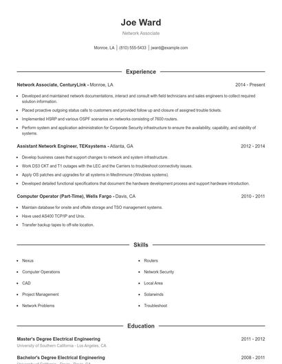 Network Associate Resume