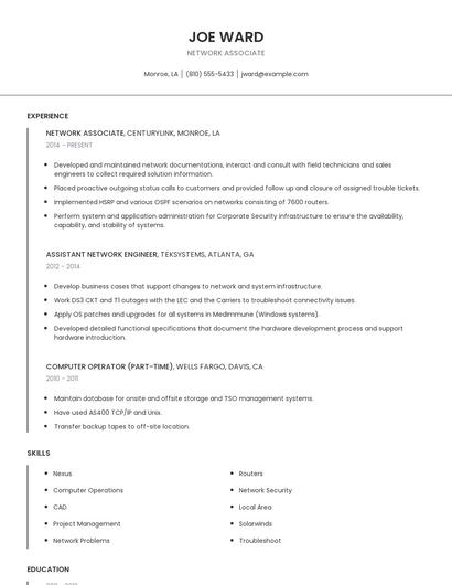 Network Associate Resume