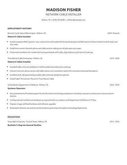 Network Cable Installer Resume