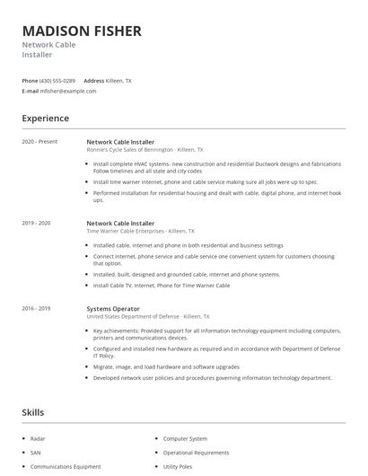 Network Cable Installer Resume