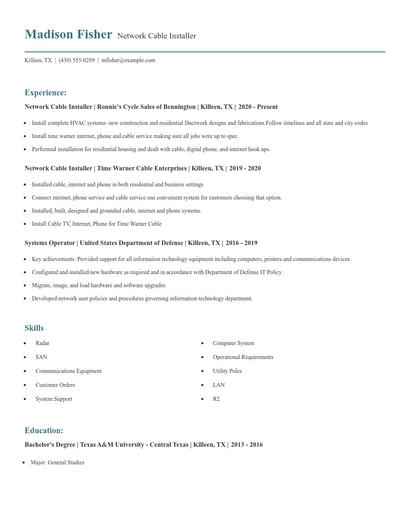 Network Cable Installer Resume