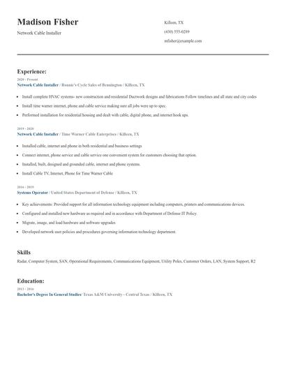 Network Cable Installer Resume