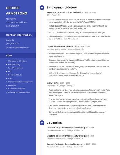 Network Communications Technician Resume