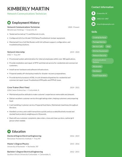 Network Communications Technician Resume