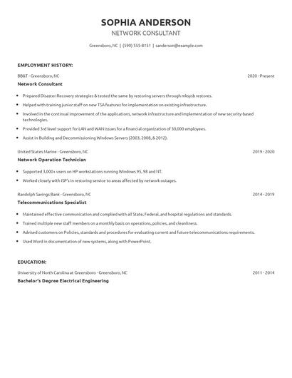 Network Consultant Resume