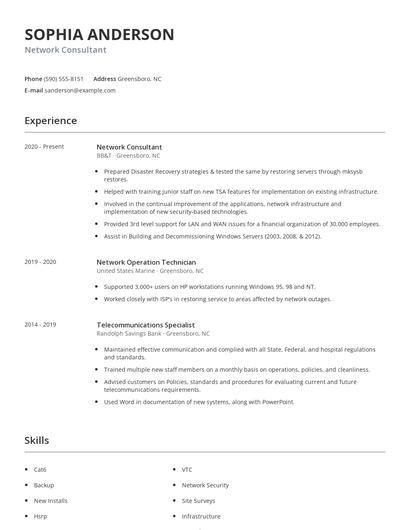 Network Consultant Resume