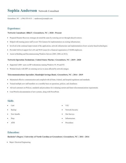 Network Consultant Resume