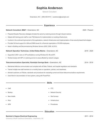 Network Consultant Resume