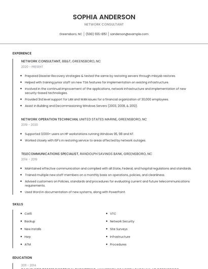 Network Consultant Resume