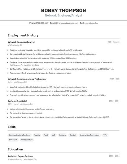 Network Engineer/Analyst Resume