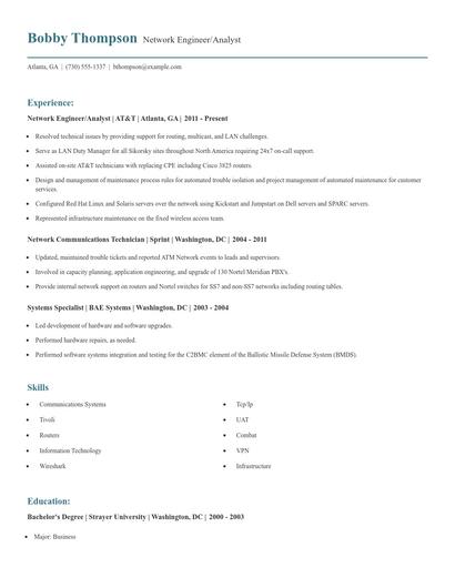 Network Engineer/Analyst Resume