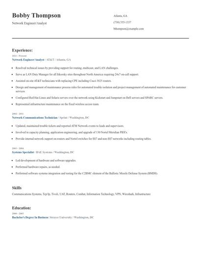 Network Engineer/Analyst Resume