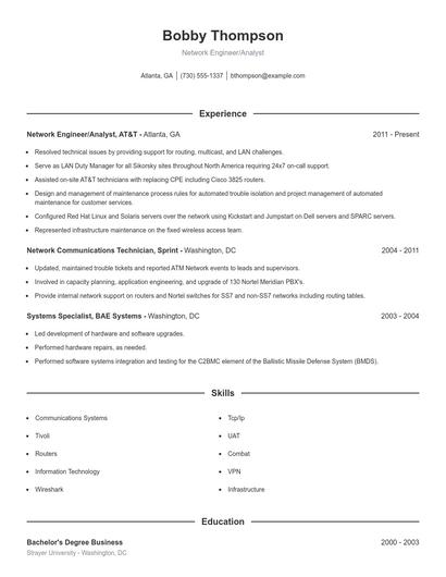 Network Engineer/Analyst Resume
