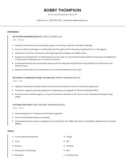 Network Engineer/Analyst Resume