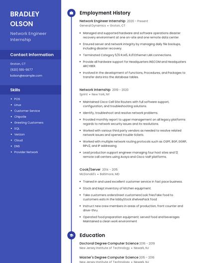 Network Engineer Internship Resume