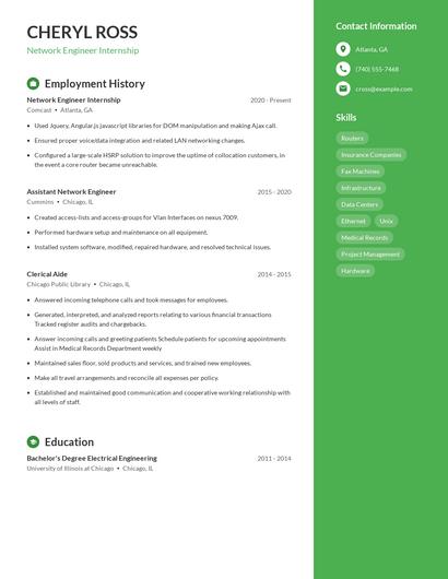 Network Engineer Internship Resume