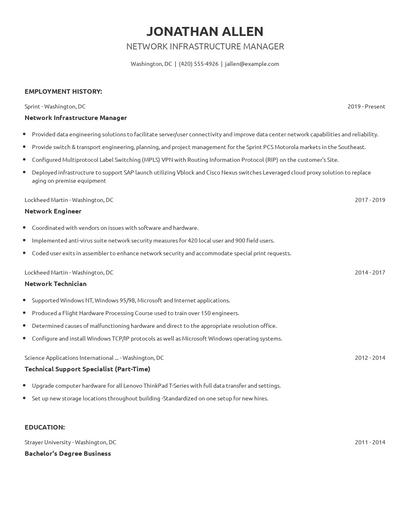 Network Infrastructure Manager Resume