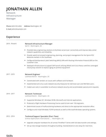 Network Infrastructure Manager Resume