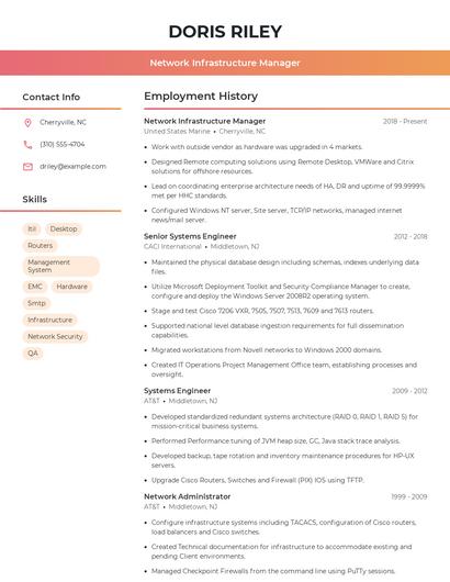 Network Infrastructure Manager Resume