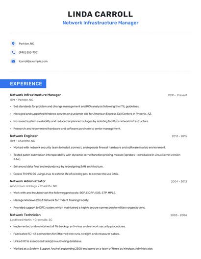 Network Infrastructure Manager Resume