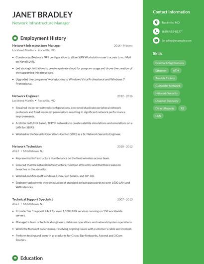 Network Infrastructure Manager Resume