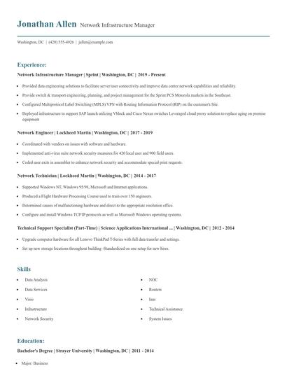 Network Infrastructure Manager Resume