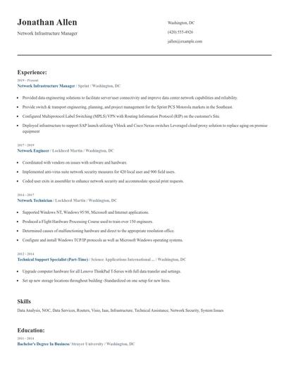 Network Infrastructure Manager Resume