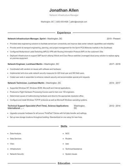 Network Infrastructure Manager Resume