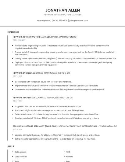 Network Infrastructure Manager Resume
