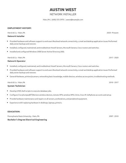 Network Installer Resume