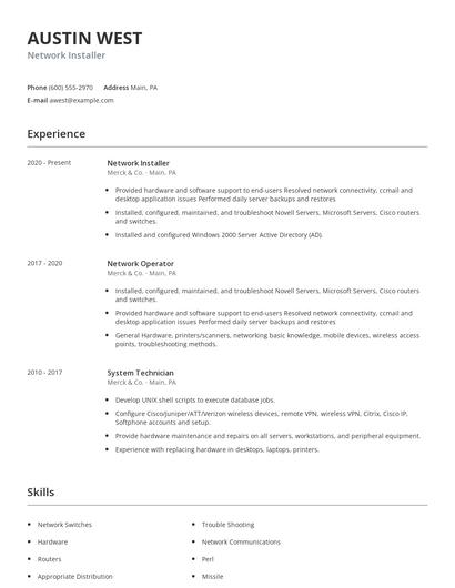 Network Installer Resume