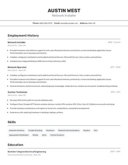 Network Installer Resume