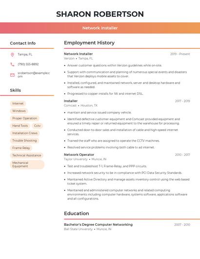 Network Installer Resume